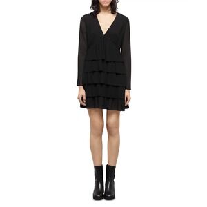 The Kooples NEW Pleated Tiered Mini Dress in Black Size FR 1/US‎ Size Small